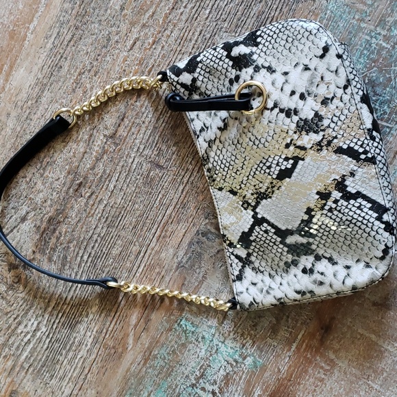 ANNE KLEIN Shoulder Bag Faux Snakeskin with metal chain detail & leather handle - Picture 1 of 11